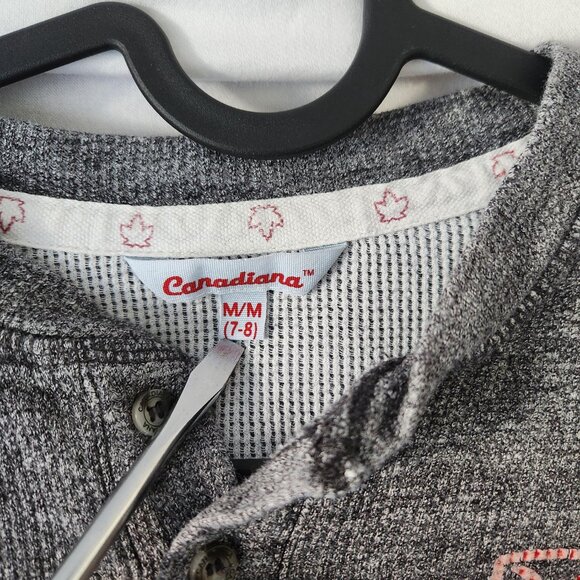 Canadiana Youth Pajama Set - Size Medium (7-8) - Gray Waffle Knit Long Sleeve - Picture 3 of 10